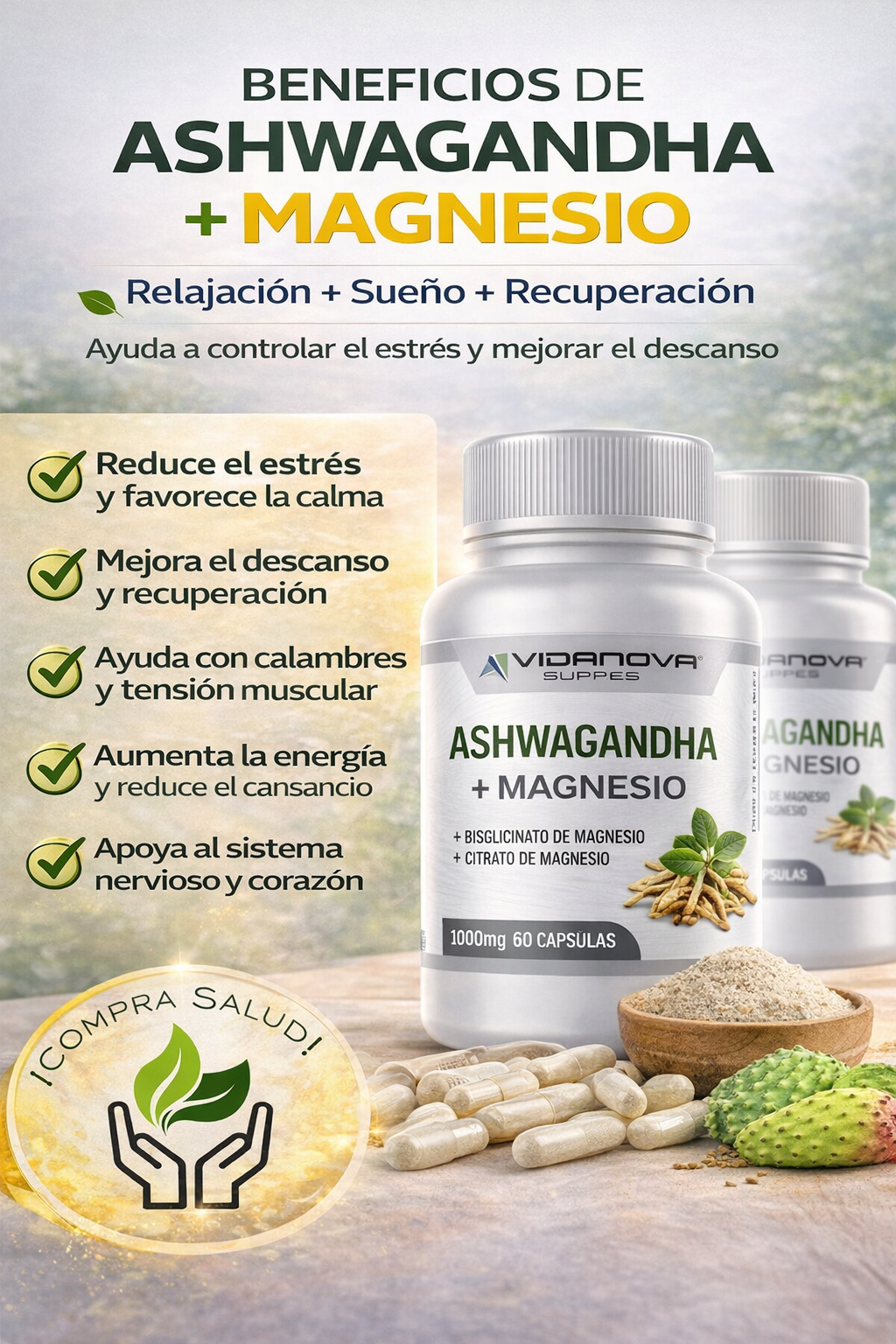 Ashwagandha + Magnesio 1000mg 60 CAPS