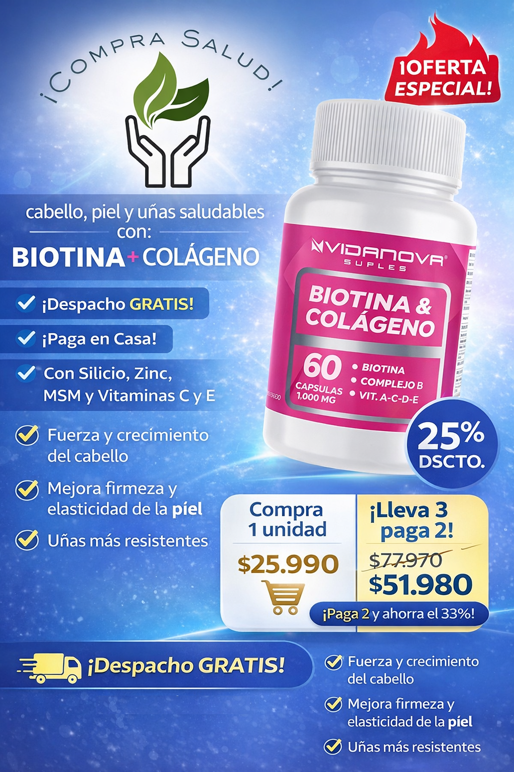 BIOTINA + COLÁGENO 1000MG 60CAPS