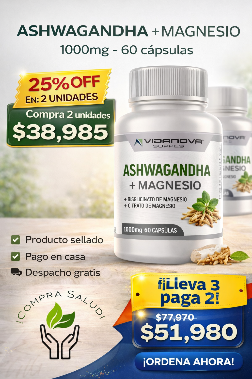 Ashwagandha + Magnesio 1000mg 60 CAPS